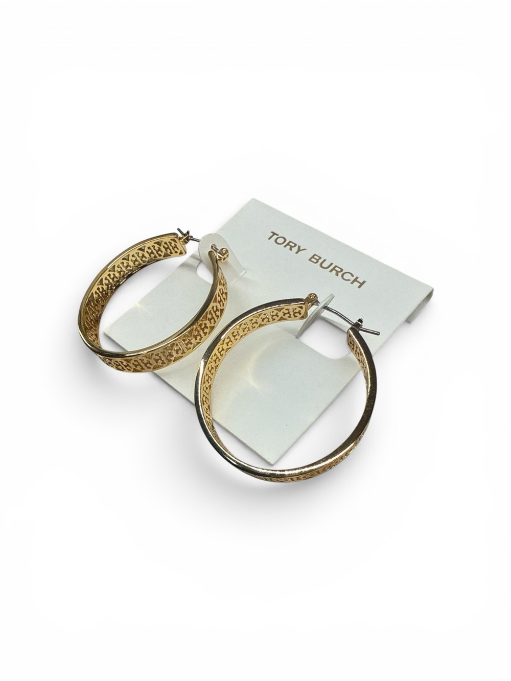 Tory Burch Gold-Tone Textured Hoop Earrings - Picture 2 of 2